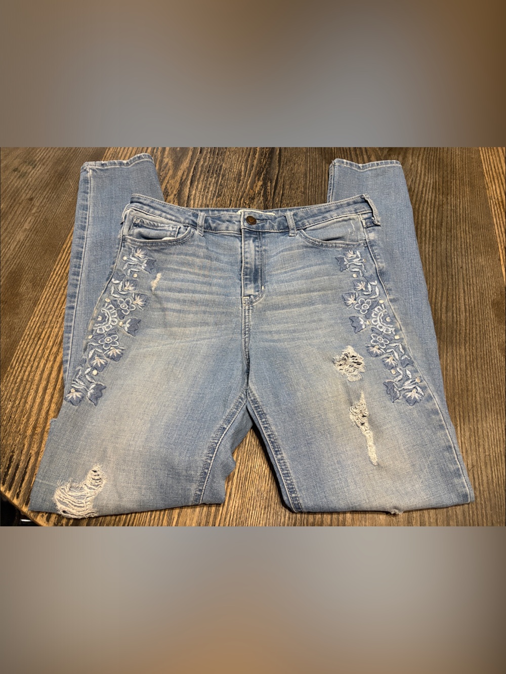 Hollister Light Blue Skinny Jeans with Floral Embroidery
